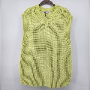 Zara Bright Neon Green Knit Sweater‎ Vest New With Tags Small